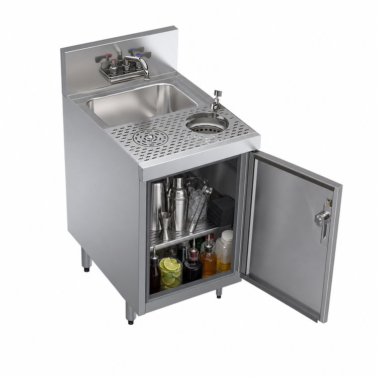 Product image #3 for Krowne Royal Series 18-Inch Stainless Steel Underbar Speed Unit with Dump Sink and Cabinet Base