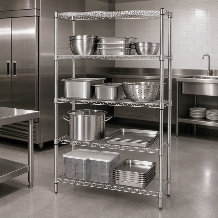 Product image #3 for Quantum Stationary 304 Stainless Steel Wire Shelving Starter Kit, 48"W x 21"D x 74"H, 4 Shelves, 600-800 lb Capacity