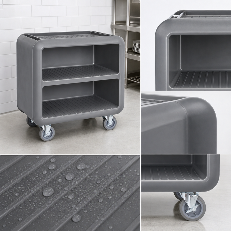 Product image #4 for Cambro Service Cart Pro Medium Polyethylene Bus Cart with 3 Ribbed Shelves and Closed Side