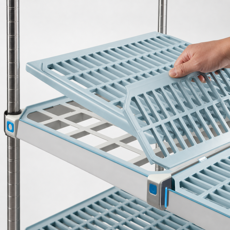 Product image #3 for MetroMax i 42"W x 24"D Vented Polymer Shelf with Open Grid Mat, Blue