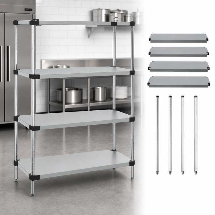 Product image #3 for Quantum Solid Stainless Steel Shelving Starter Kit, 60"W x 24"D x 74"H, 4-Shelf Stationary Unit