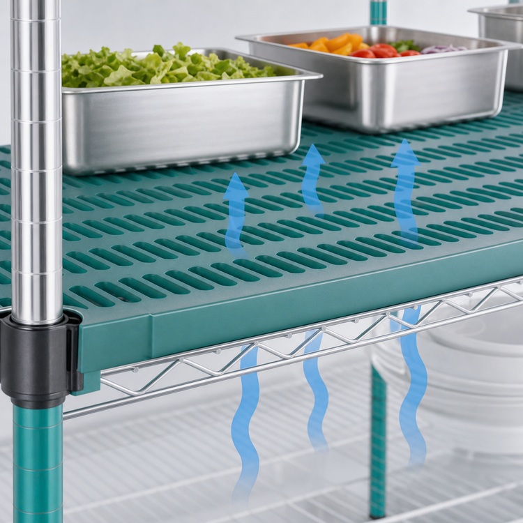 Product image #3 for QuadPlus 54 x 24 Inch Louvered Polymer Shelf Mat with Wire Quad-Adjust Frame