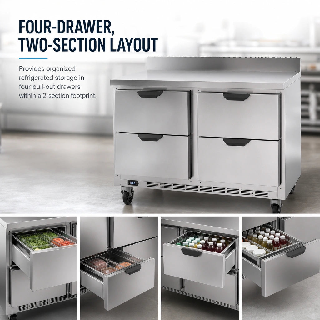 Four-Drawer, Two-Section Layout