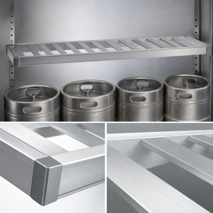 Product image #4 for New Age 72"W x 34"D Aluminum Keg Shelf, Top Shelf Only, 8-10 Keg Capacity