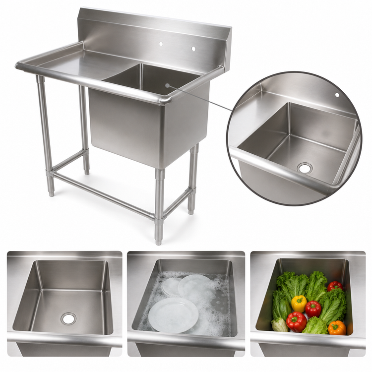 Product image #3 for John Boos Pro-Bowl 1-Compartment Stainless Steel Sink with Left Drainboard and 10-Inch Backsplash