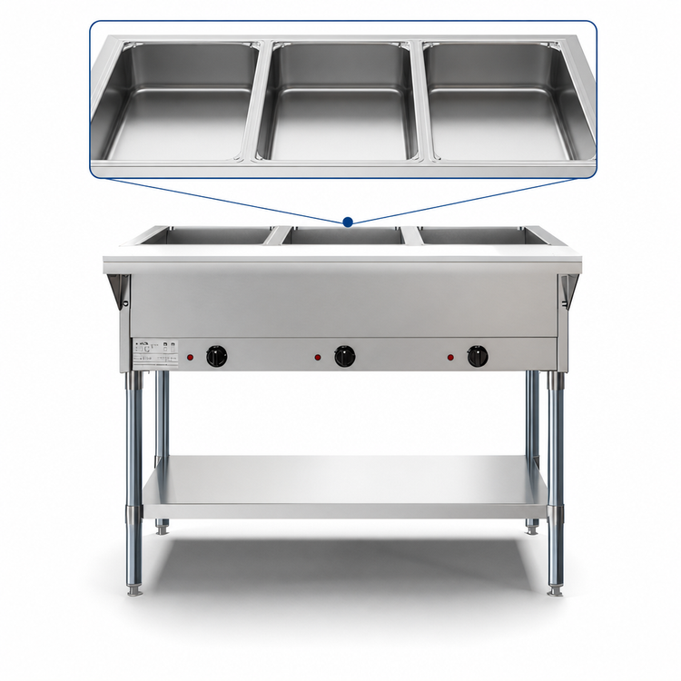 Product image #3 for KoolMore 3-Pan Open Well Electric Steam Table with Undershelf