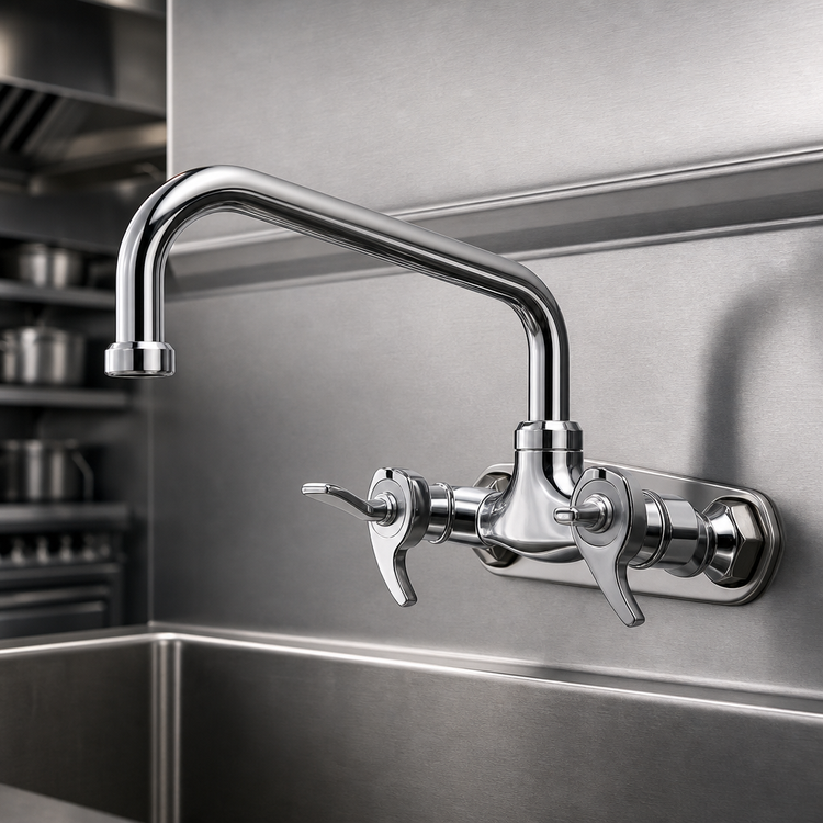 Product image #3 for T&S Extra Heavy Duty Splash-Mounted Commercial Faucet with 8-Inch Swing Spout and 8-Inch Centers