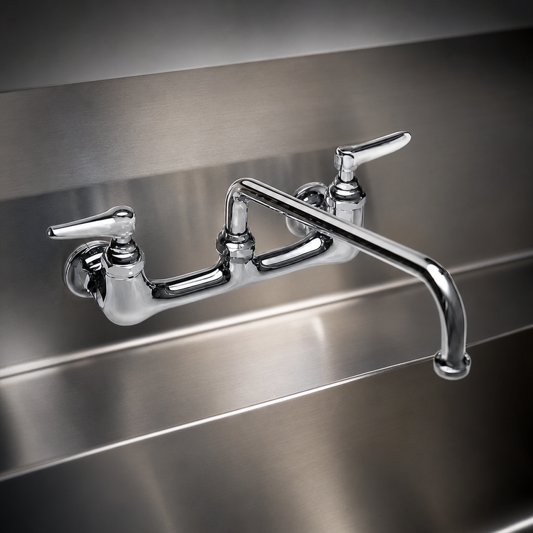 Product image #3 for T&S Extra Heavy Duty Splash-Mounted Faucet with 12-Inch Swing/Swivel Spout, 8-Inch Centers