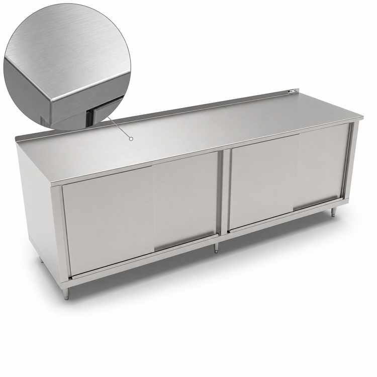 Product image #3 for John Boos Enclosed Work Table with Sliding Doors, 108 x 30 Inches, 14-Gauge 300 Series Stainless Steel Top, 1-1/2 Inch Rear Riser