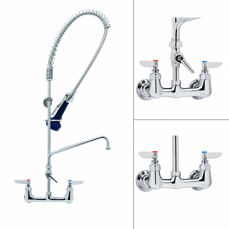 Product image #3 for T&S Brass EasyInstall 8-Inch Wall-Mount Pre-Rinse Unit with 12-Inch Add-On Faucet and 0.65 GPM Spray Valve