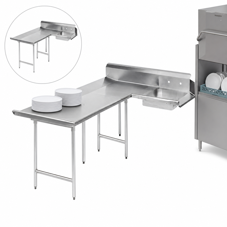 Product image #3 for Advance Tabco L-Shaped Left-Hand Dishlanding-Soil Dishtable with Pre-Rinse Sink, 119-Inch Long