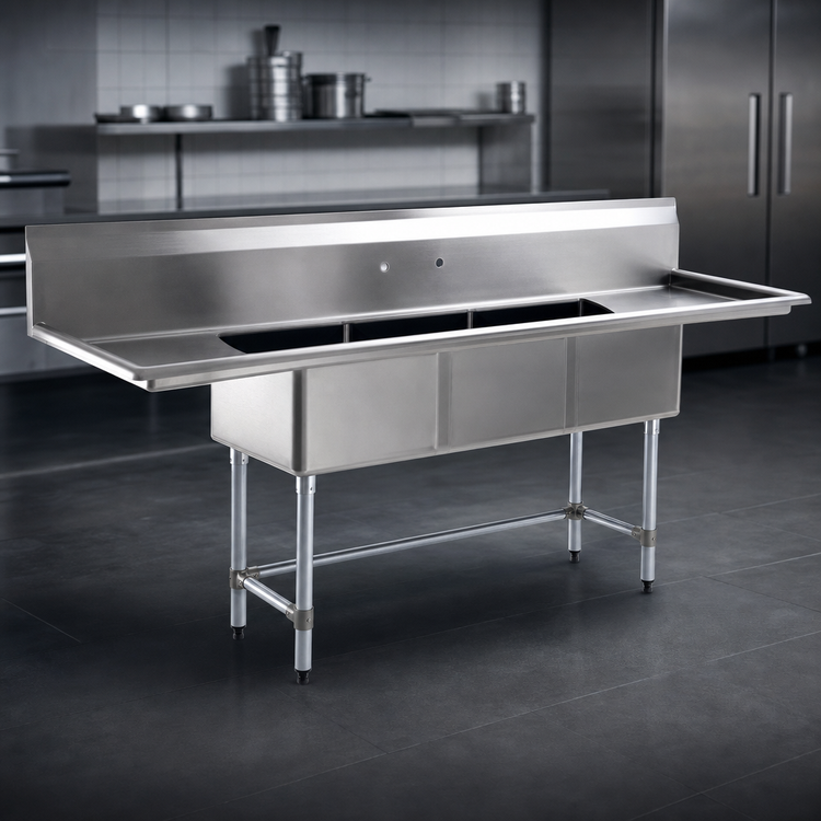 Product image #3 for BlendPort® BPFC Series 18" x 18" One-Compartment 16-Gauge 304 Stainless Steel Sink with Dual 18" Drainboards