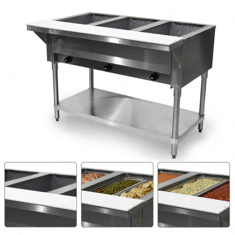 Product image #3 for Advance Tabco Triumph Supreme 47-1/8 Inch 3-Well Natural Gas Hot Food Table with Undershelf and Cutting Board