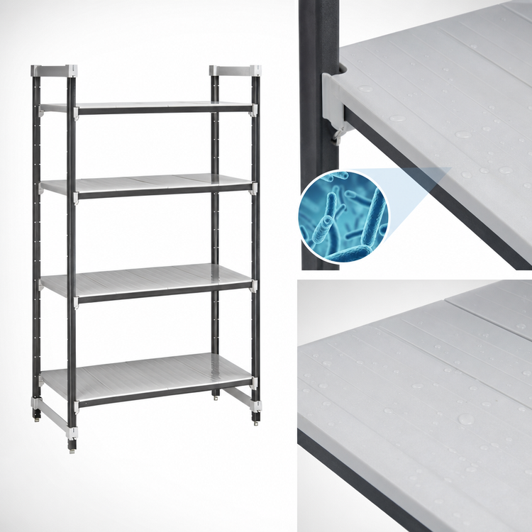 Product image #3 for Cambro Camshelving Elements XTRA 4-Shelf Solid Stationary Starter Unit, 30W x 24D x 64H, Speckled Gray