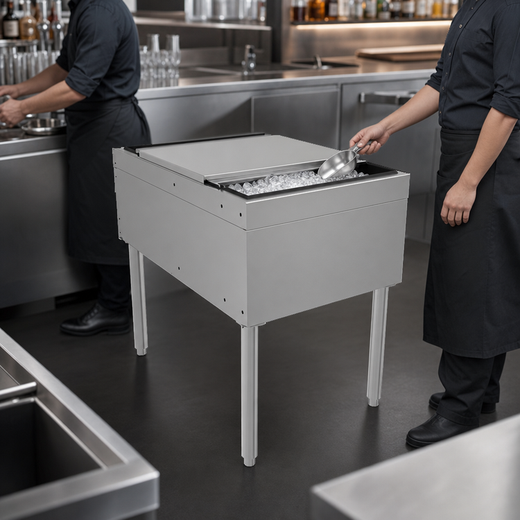 Product image #3 for Glastender Pass-Thru Service Station Ice Bin with 10-Circuit Cold Plate, 24 x 38 Inch, 175 lb. Capacity