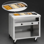 Thumbnail image #3 for Delfield E-Chef EHEI48C 48-Inch Stainless Steel Electric 3-Well Hot Food Table with Open Shelf Base, Casters, and 8-Inch Cutting Board