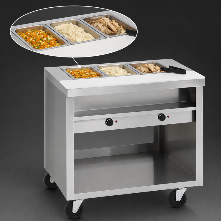 Product image #3 for 48-Inch Stainless Steel Electric 3-Well Hot Food Table with Casters and 8-Inch Cutting Board