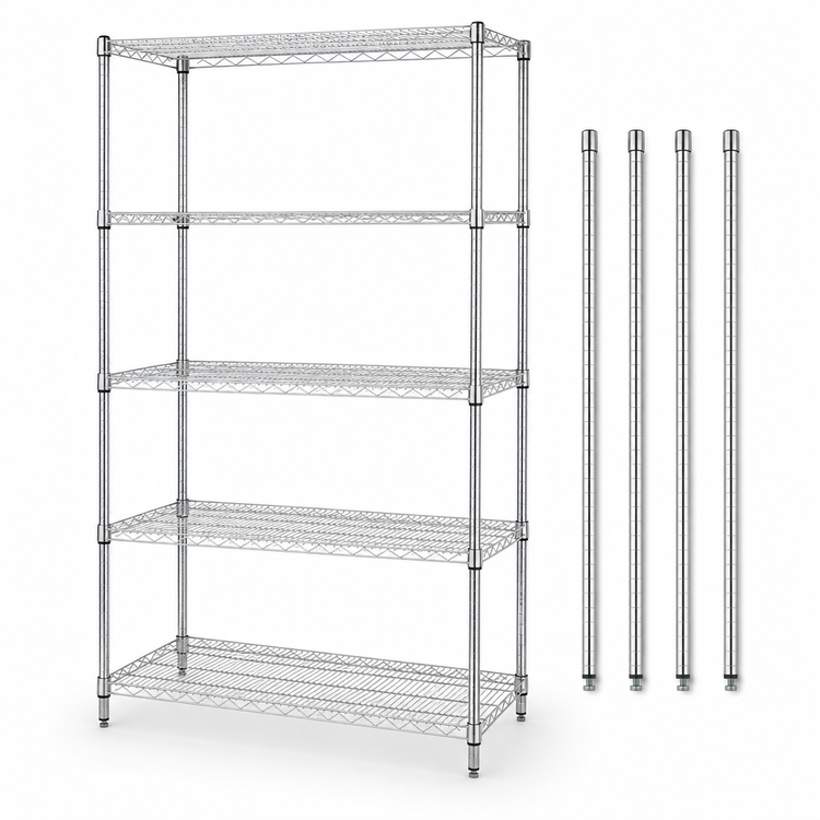 Product image #3 for Quantum Chrome Plated Stationary Wire Shelving Starter Kit, 42 x 18 x 54 Inches, 5 Shelves