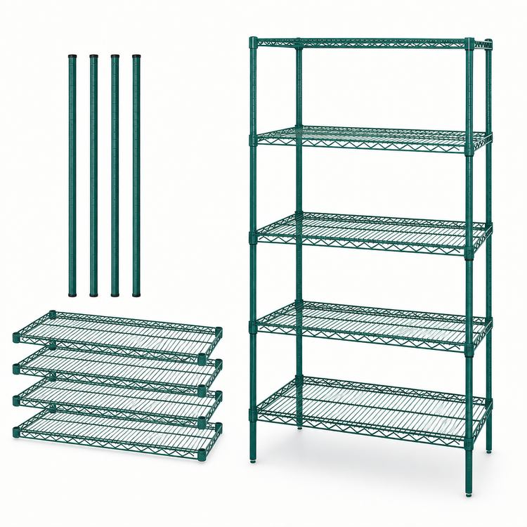 Product image #3 for Quantum 24" x 14" x 54" Green Epoxy Wire Shelving Starter Kit