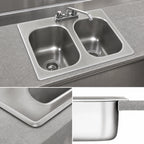 Thumbnail image #3 for Eagle Group SR12-14-9.5-2 Two-Compartment Self-Rimming Drop-In Stainless Steel Sink with Faucet and Basket Drains, 12 x 14 x 9-1/2 in Bowls