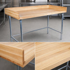 Thumbnail image #3 for BK Resources MBTSOB-9630 96-Inch x 30-Inch Hard Maple Bakers Table with Stainless Steel Open Base and 4-Inch Coved Risers