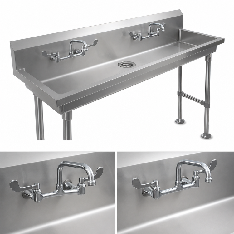 Product image #3 for John Boos Freestanding Multi-Station Hand Wash Sink, 40 x 19-5/8 Inch, 2 Sets of 4-Inch Faucet Holes