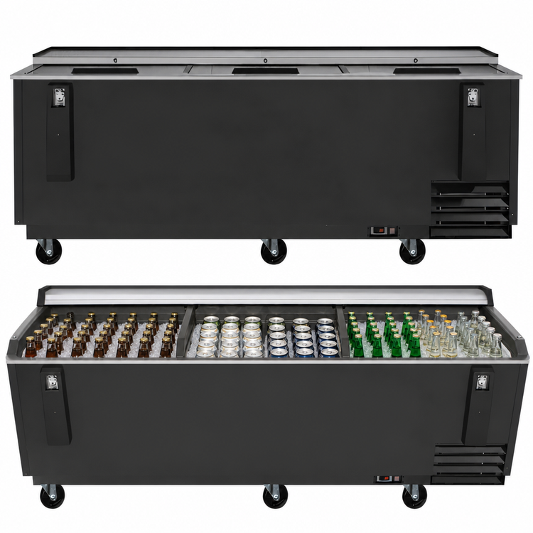 Product image #3 for KoolMore 95-Inch Black Commercial Bottle Cooler with 3 Sliding Doors and Built-In Opener, 30 Cu. Ft.