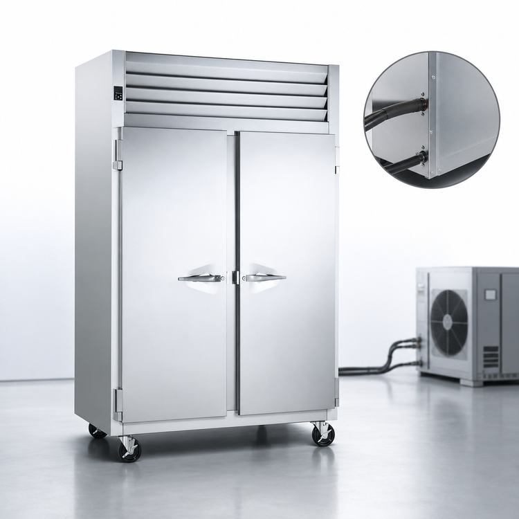 Product image #3 for Traulsen Spec-Line 58-Inch Wide Two-Section Shallow-Depth Remote Reach-In Freezer with Full-Height Solid Doors