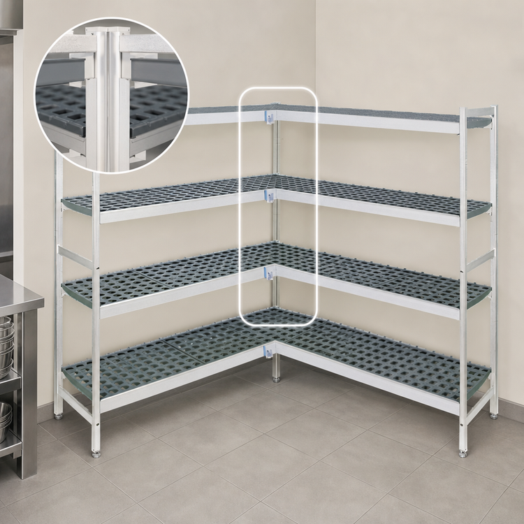 Product image #3 for Fermostock 4-Tier Corner Expansion Shelving Unit with Polymer Inserts, 71" H x 64" W x 18" D