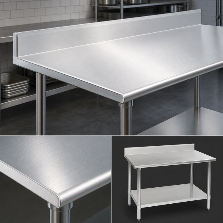 Product image #3 for Eagle Group Deluxe Series Commercial 16-Gauge 300-Series Stainless Steel Work Table with 4-1/2 Inch Backsplash and Undershelf, 120 x 30 Inches