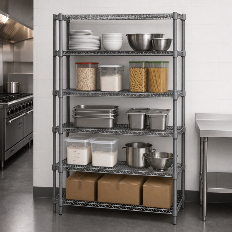 Product image #3 for Eagle Group Valu-Master Stationary 5-Tier Wire Shelving Starter Unit, 72W x 24D x 86H, Pewter Gray Epoxy