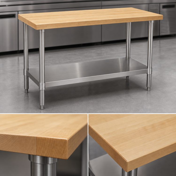 Product image #3 for Eagle Group 72 Inch x 30 Inch Wood Top Work Table with Stainless Steel Undershelf and Tubular Legs