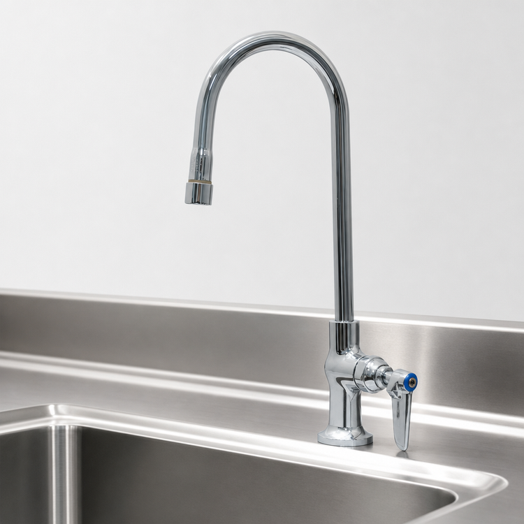 Product image #3 for Advance Tabco K-48 Single Deck-Mounted Gooseneck Faucet with 8-1/2 Inch Spout, Lead Free