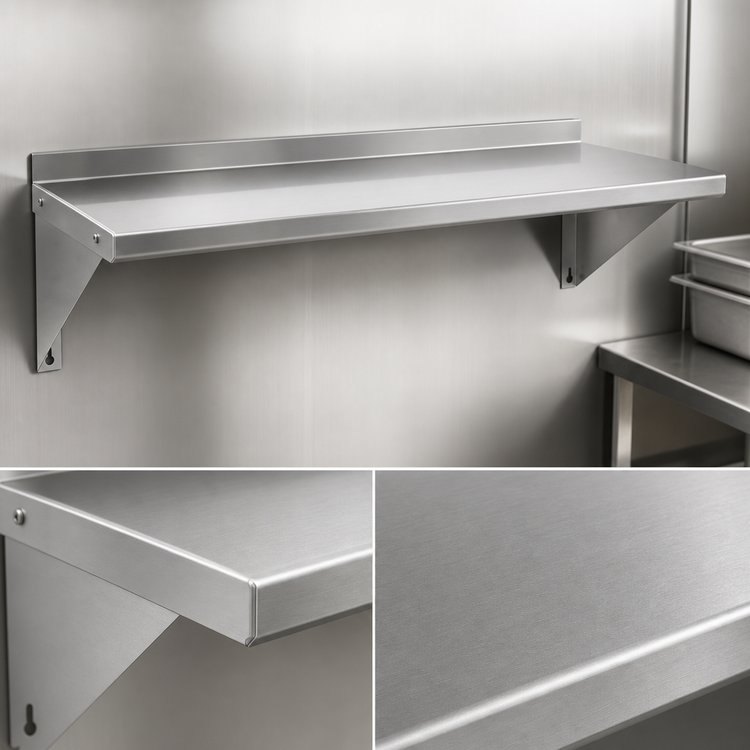 Product image #3 for BK Resources T-304 Premium Stainless Steel Wall-Mounted Shelf, 72 Inch W x 16 Inch D