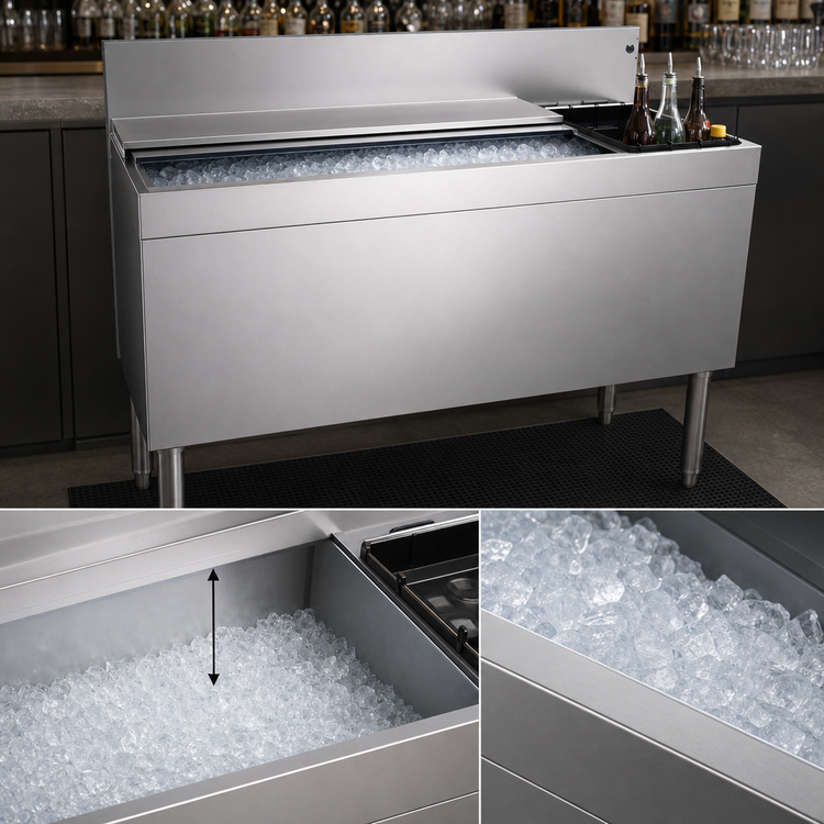 Product image #3 for Glastender 48-Inch Extra Deep Stainless Steel Underbar Ice Bin/Cocktail Unit with 10-Circuit Cold Plate and Right-Side Bottle Well Storage