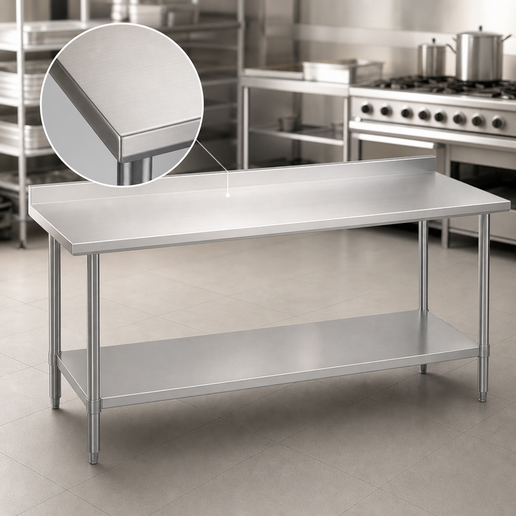 Product image #3 for Duke Supreme 72-Inch x 24-Inch 14 Gauge 300 Series Stainless Steel Work Table with 1-1/8-Inch Riser and Undershelf