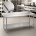 Thumbnail image #3 for Duke Supreme 72-Inch x 24-Inch 14 Gauge 300 Series Stainless Steel Work Table with 1-1/8-Inch Riser and Undershelf
