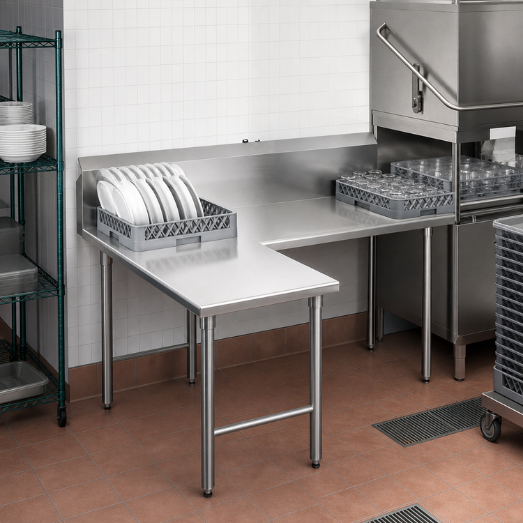 Product image #3 for John Boos Pro-Bowl L-Shaped Island Clean Dishtable, 60" Machine-to-Corner x 84" Corner-to-End, Right-to-Left Operation