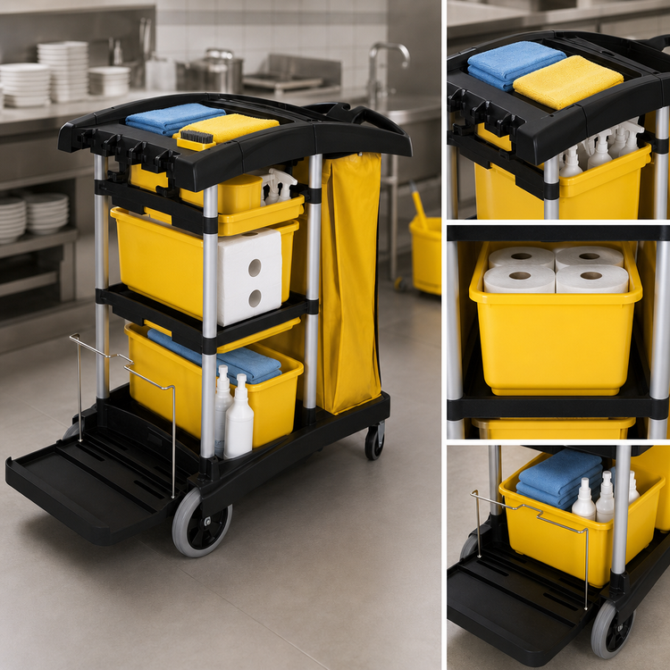 Product image #3 for Hygen Microfiber Cleaning Cart with 7.25 Cu. Ft. Storage, Black
