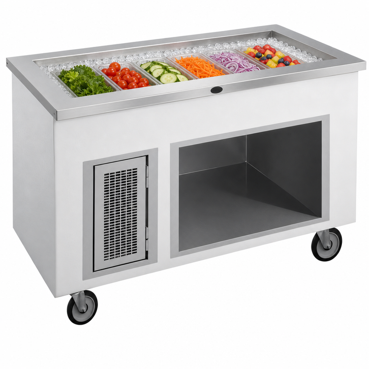 Product image #3 for Randell RANFG IC-6 Mobile 6-Pan Iced Cold Food Table with Enclosed Fiberglass Base