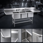 Thumbnail image #3 for Eagle Group Spec-Master FN2860-3-30R-14/3 3-Compartment Stainless Steel Sink, 14 Gauge, 30-Inch Right Drainboard, 9-1/2-Inch Backsplash
