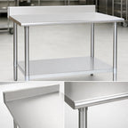 Thumbnail image #3 for Eagle Group Deluxe T3648EB-BS 48 x 36 Inch 16-Gauge 300 Series Stainless Steel Work Table with 4-1/2 Inch Backsplash and Undershelf