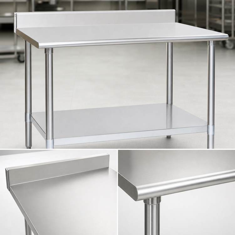 Product image #3 for Deluxe Series 48 x 36 Inch 16-Gauge 300 Series Stainless Steel Work Table with 4-1/2 Inch Backsplash and Undershelf
