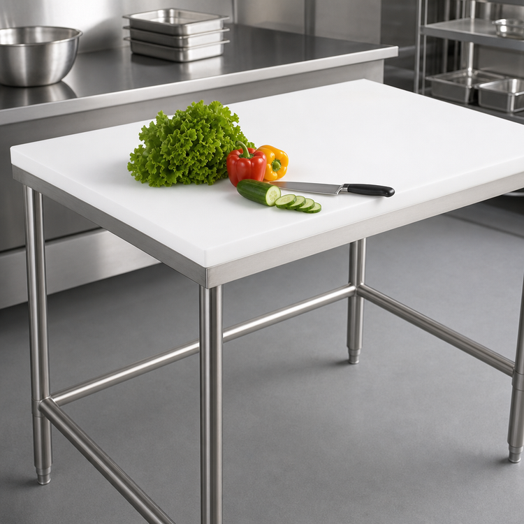Product image #3 for Eagle Group 36 Inch x 30 Inch White Poly Top Chopping Table with Stainless Steel Tubular Base