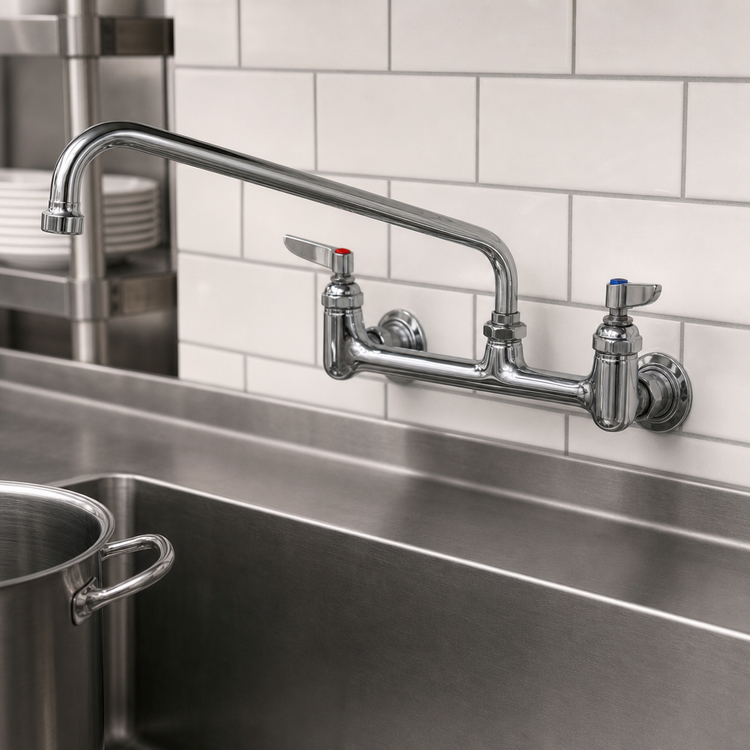 Product image #3 for T&S Brass Wall-Mounted Pantry Sink Mixing Faucet with 12-Inch Swing Nozzle and 8-Inch Adjustable Centers
