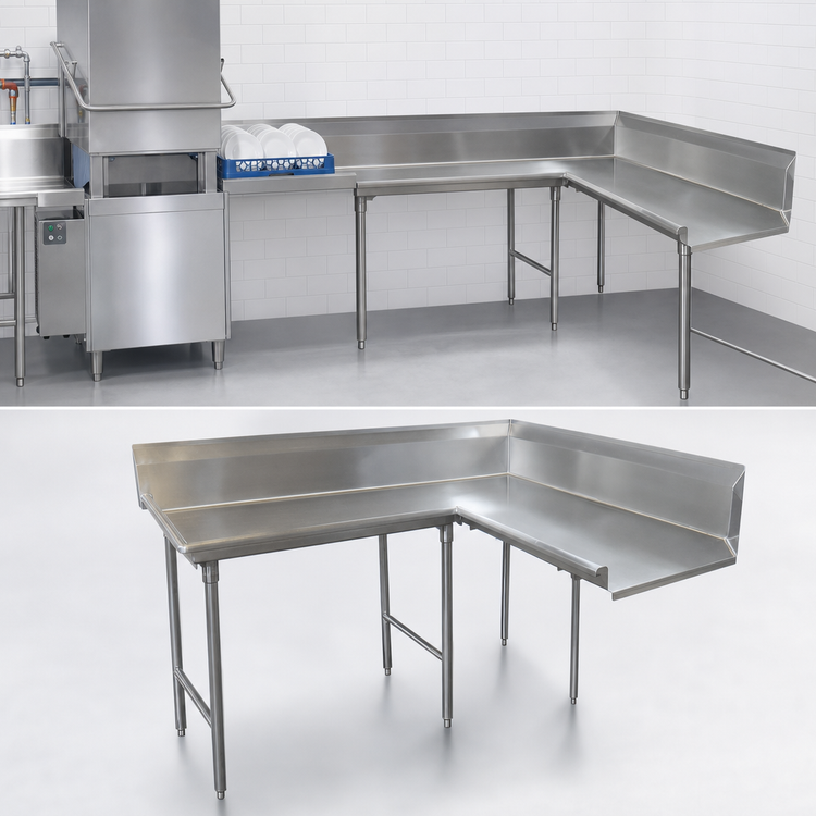 Product image #3 for Advance Tabco Korner Clean 12-Foot (143-Inch) L-Shaped Right Dish Table, 14 Gauge 304 Stainless Steel