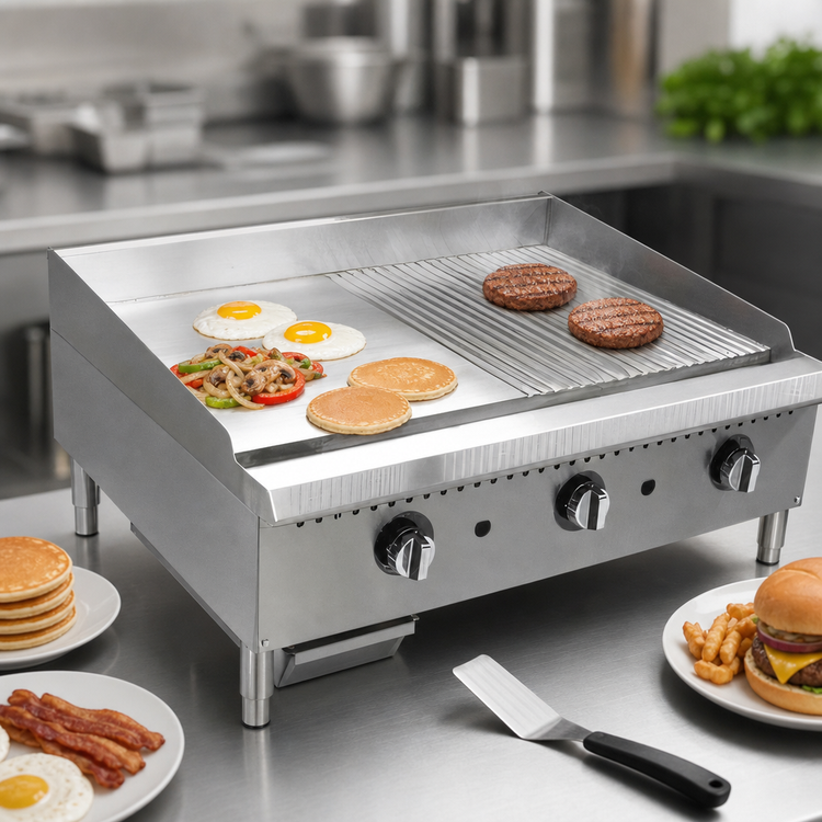 Product image #3 for Comstock-Castle 24-Inch Countertop Gas Griddle with Half Smooth / Half Grooved Plate