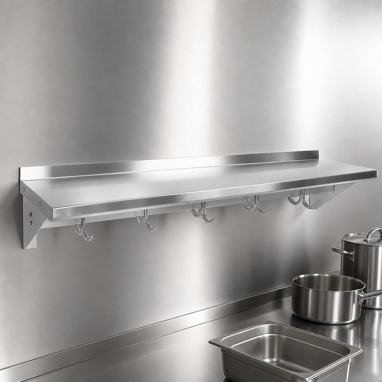 Product image #3 for John Boos Stallion 72 Inch Wall-Mounted Stainless Steel Pot Rack Shelf with 6 Hooks