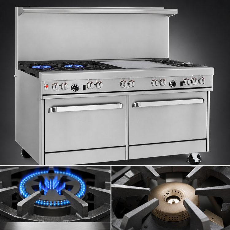 Product image #3 for Southbend Ultimate 60-Inch Gas Restaurant Range with 2 Open Burners, 48-Inch Griddle, Standard Oven, and Cabinet Base