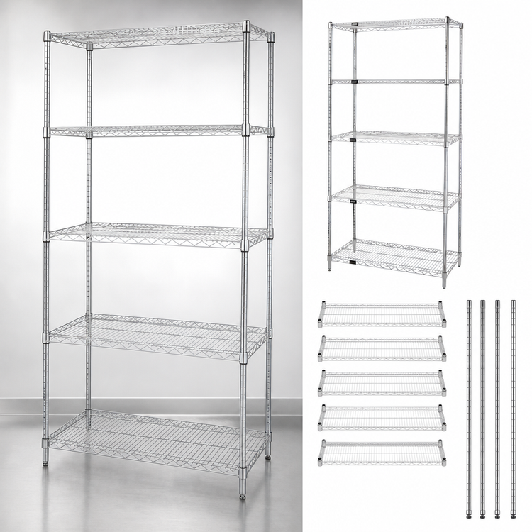 Product image #3 for Quantum WR54-2424C-5 24 x 24 x 54 Inch Chrome Wire Shelving Starter Kit with 5 Shelves
